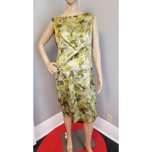 50s Vintage Mardi Gras Silk Dress in Greens and Silver - M - Picture 1 of 7